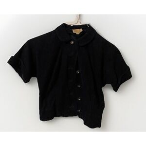 Cropped Vintage Women Black Button Up Canvas Fussy-Jo Of Dallas Size s